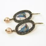Bird Earrings - Blue Bird Collage Blush Pearl..