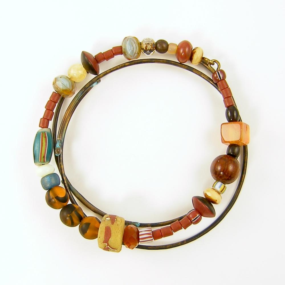 Stackable Bangle Bracelets - Earth Tone Brass Wire Stacking Bracelets